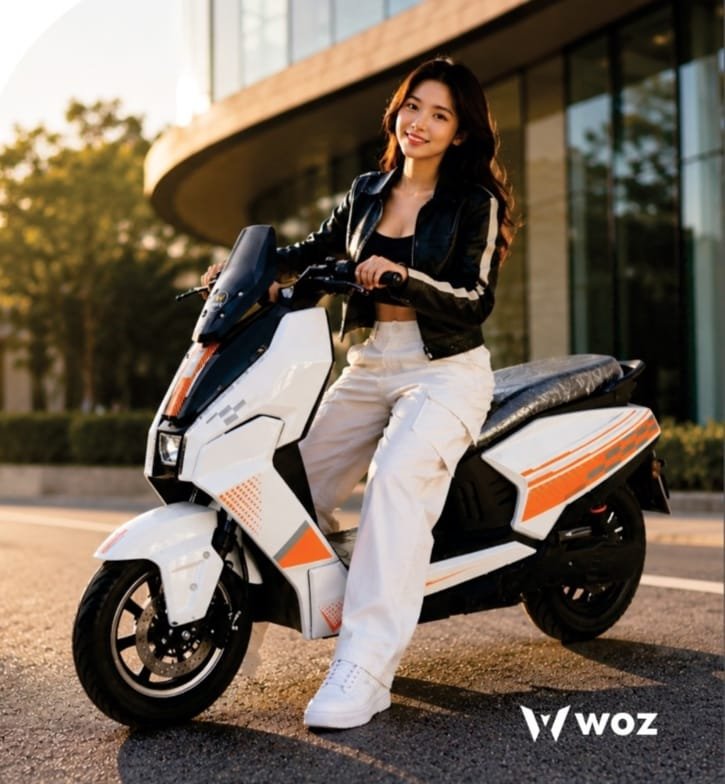 Woman riding a WOZ E4 electric scooter