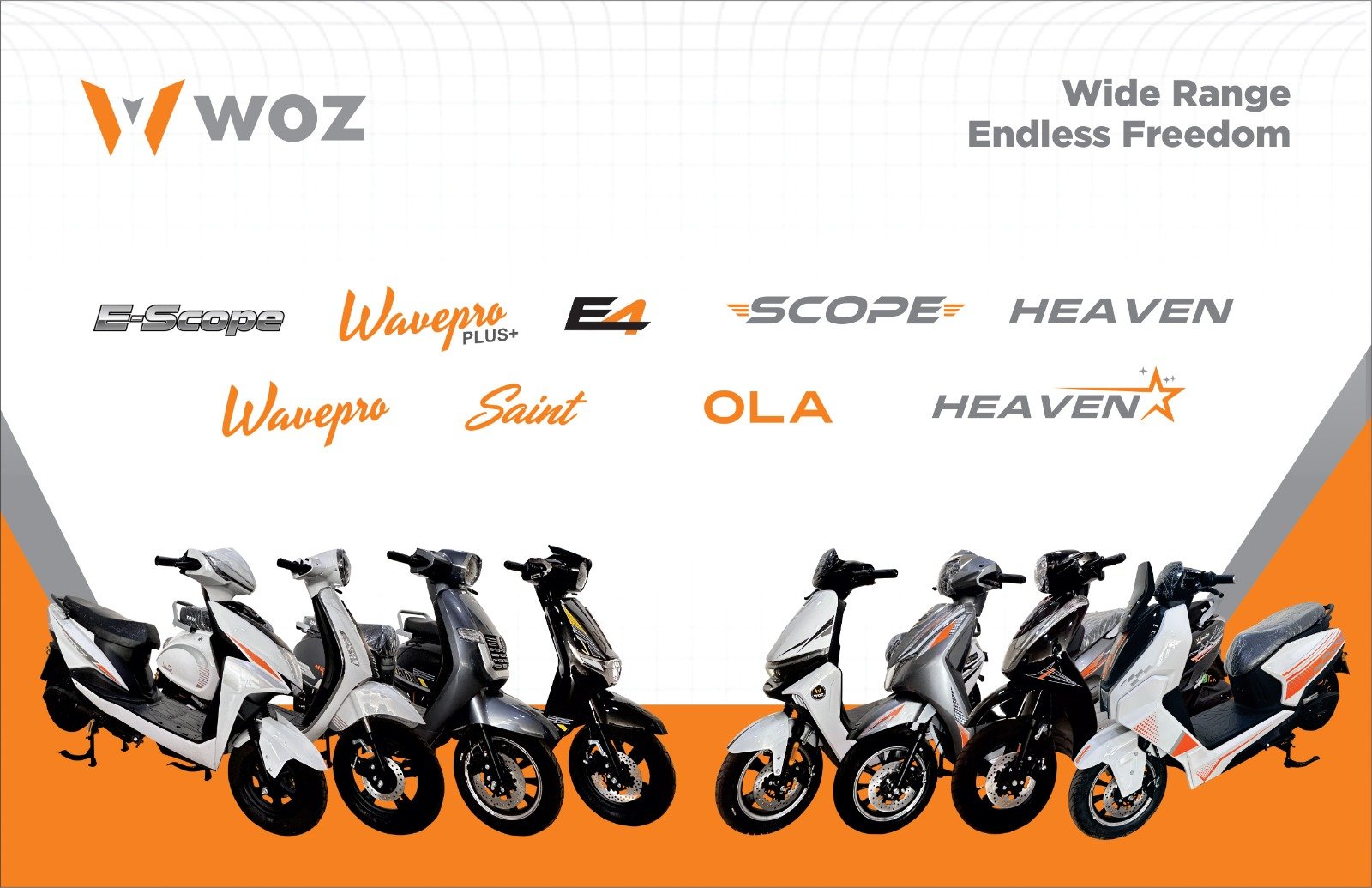 Full lineup of WOZ electric scooters